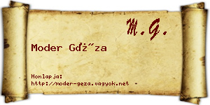 Moder Géza névjegykártya
